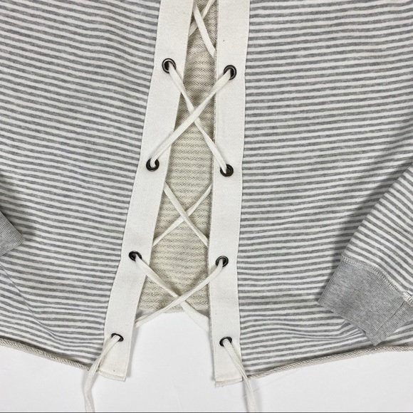 ABERCROMBIE & FITCH Gray Striped Lace-Up Back Sweatshirt Sweater Top Med - Picture 9 of 13